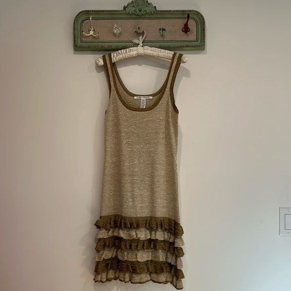 Vintage Diane Von Furstenberg knit metallic ruffle hem mini tank dress small - Picture 1 of 6